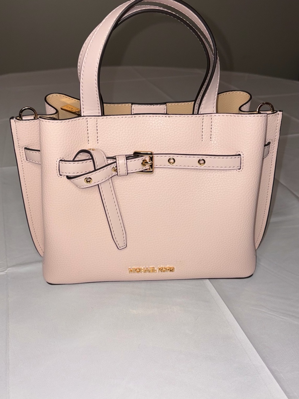 Michael Kors Blush Pebbled Leather Satchel with Gold Hardware